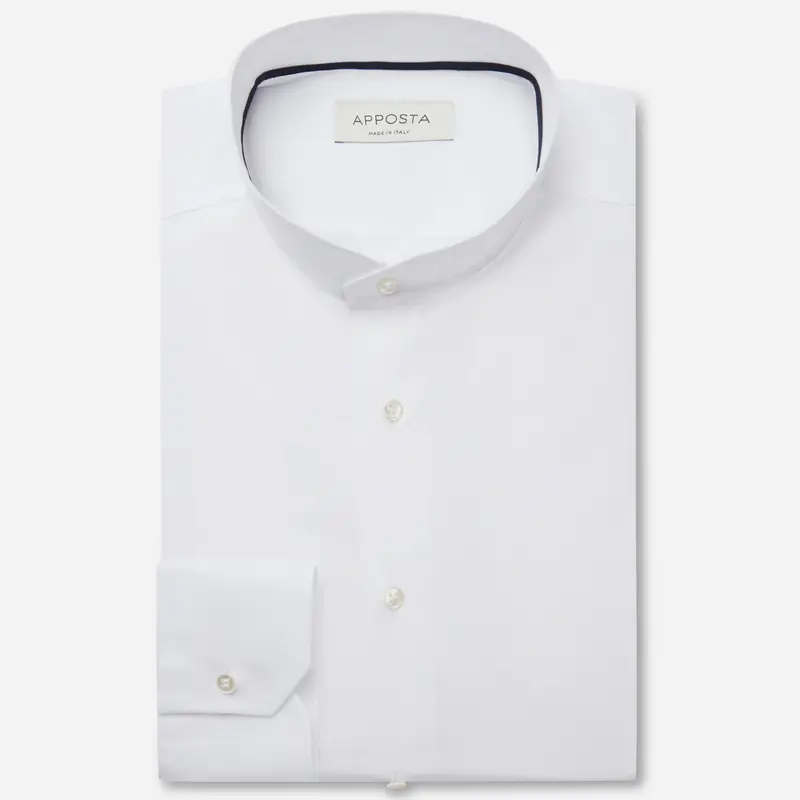 Camicia tinta unita bianco cotone popeline doppio ritorto, collo stile collo alla coreana smussato