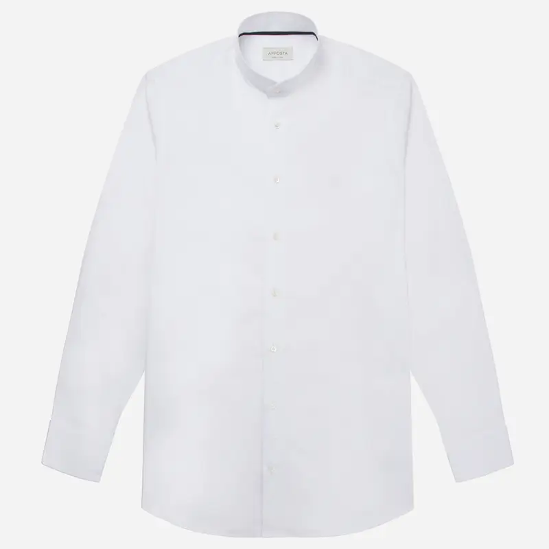 Camicia tinta unita bianco cotone popeline doppio ritorto, collo stile collo alla coreana smussato miniatura 3