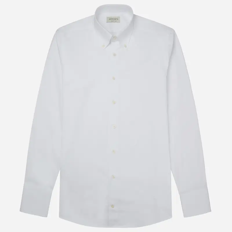 Camicia tinta unita bianco cotone popeline doppio ritorto, collo stile collo button down miniatura 2