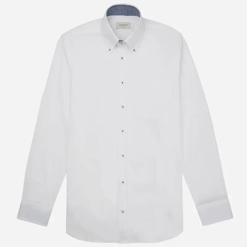 Camicia tinta unita bianco cotone popeline doppio ritorto, collo stile collo button down alto con due bottoni miniatura 2