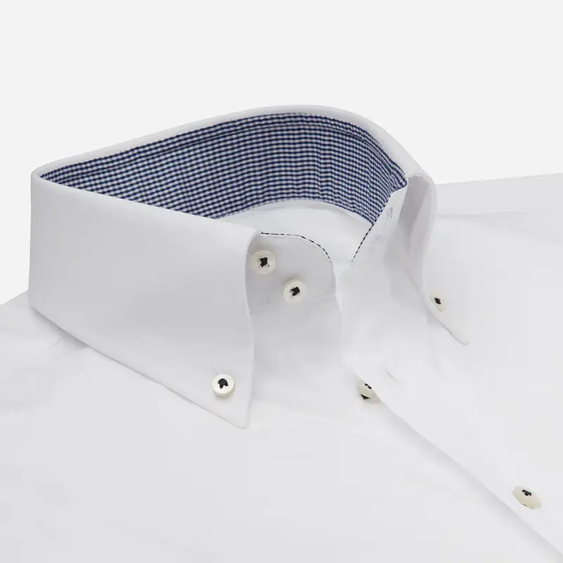 Camicia tinta unita bianco cotone popeline doppio ritorto, collo stile collo button down alto con due bottoni miniatura 3