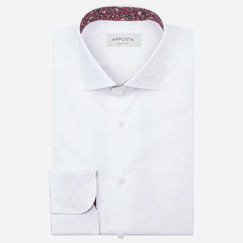 Camicia tinta unita bianco cotone popeline doppio ritorto, collo stile collo francese aggiornato a punte corte