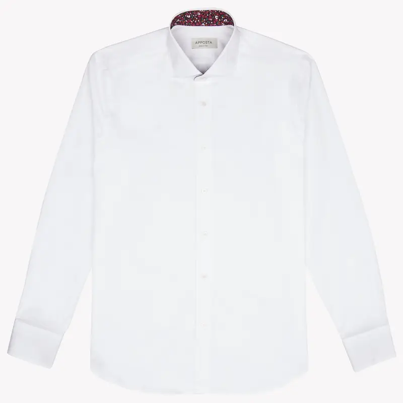 Camicia tinta unita bianco cotone popeline doppio ritorto, collo stile collo francese aggiornato a punte corte miniatura 2