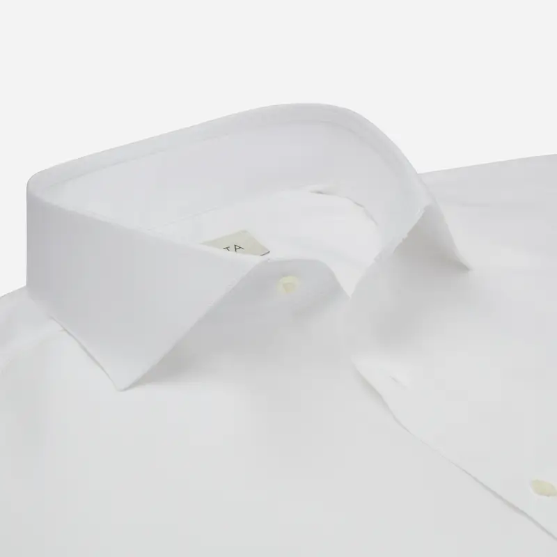 Camicia tinta unita bianco cotone popeline doppio ritorto, collo stile collo francese basso miniatura 3