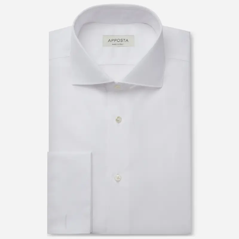 Camicia tinta unita bianco cotone popeline doppio ritorto, collo stile collo francese, polso da gemelli