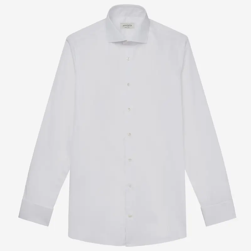 Camicia tinta unita bianco cotone popeline doppio ritorto, collo stile collo francese, polso da gemelli miniatura 2