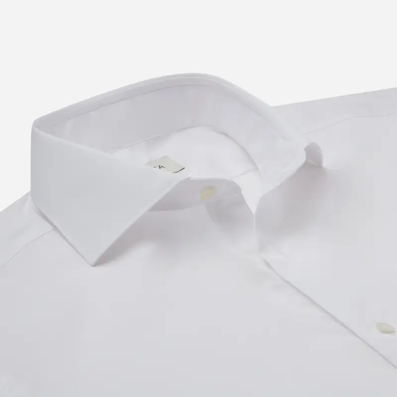 Camicia tinta unita bianco cotone popeline doppio ritorto, collo stile collo francese, polso da gemelli miniatura 3