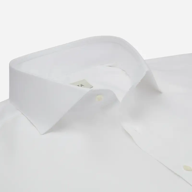 Camicia tinta unita bianco cotone popeline doppio ritorto cotone sea island, collo stile collo francese basso miniatura 3