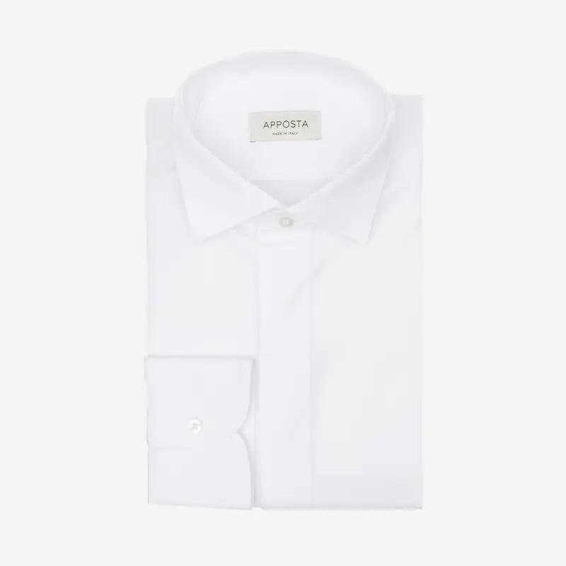 Camicia tinta unita bianco cotone popeline doppio ritorto giza 87, collo stile collo da cerimonia con passante