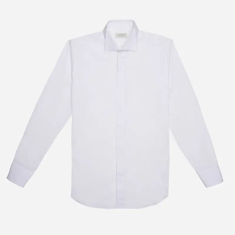 Camicia tinta unita bianco cotone popeline doppio ritorto giza 87, collo stile collo da cerimonia con passante miniatura 2