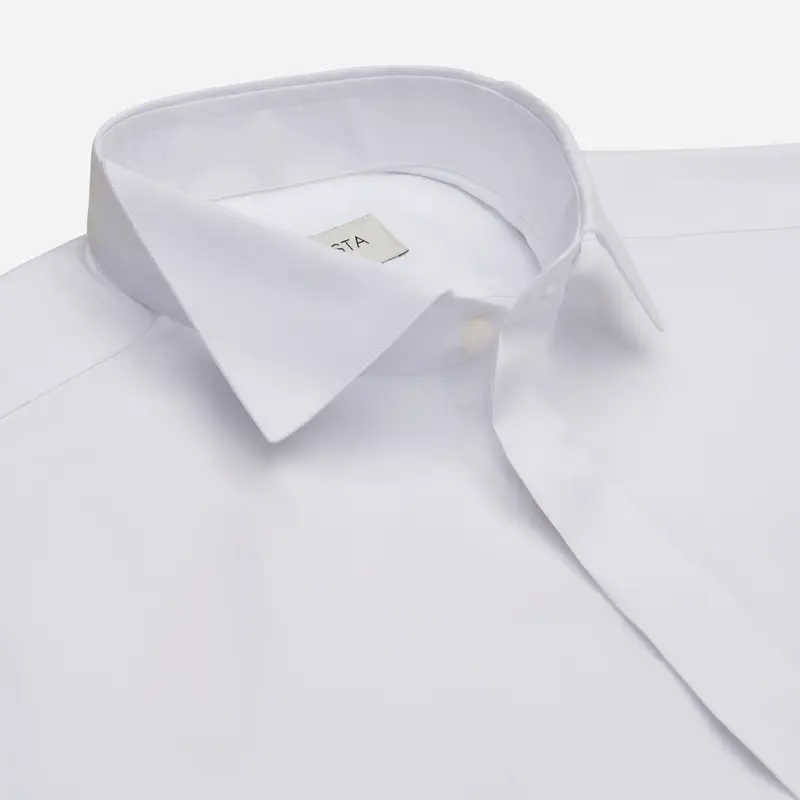 Camicia tinta unita bianco cotone popeline doppio ritorto giza 87, collo stile collo da cerimonia con passante miniatura 3