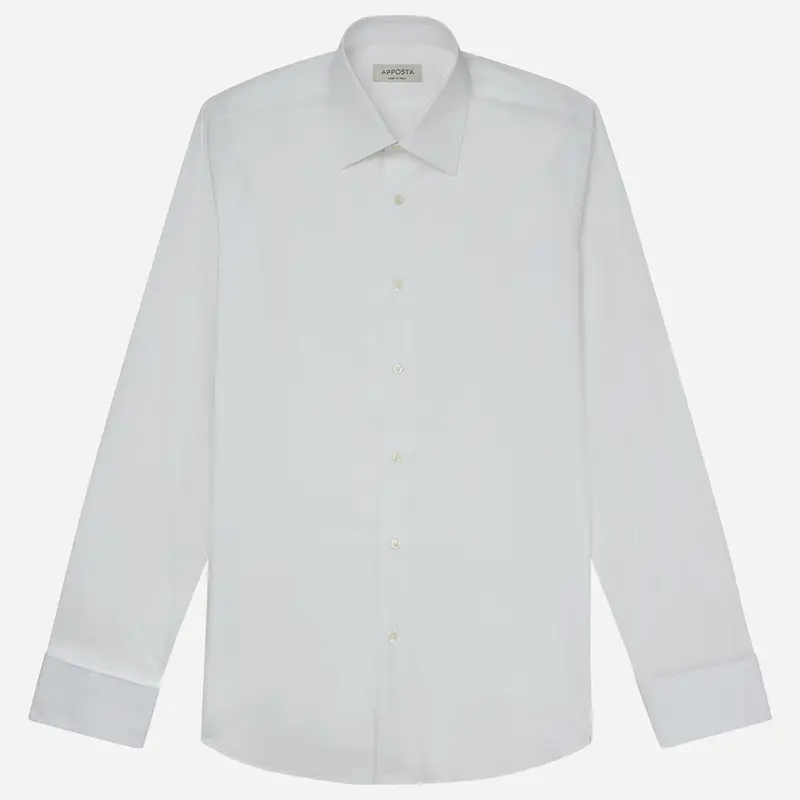 Camicia tinta unita bianco cotone popeline giza 87, collo stile collo italiano basso, polso da gemelli miniatura 2