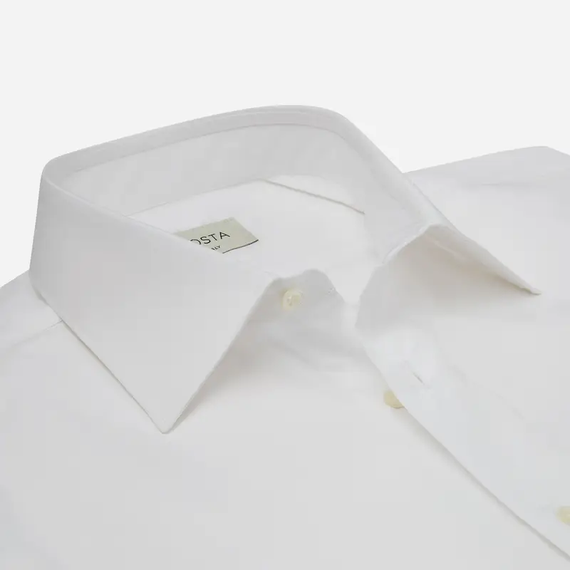 Camicia tinta unita bianco cotone popeline giza 87, collo stile collo italiano basso, polso da gemelli miniatura 3