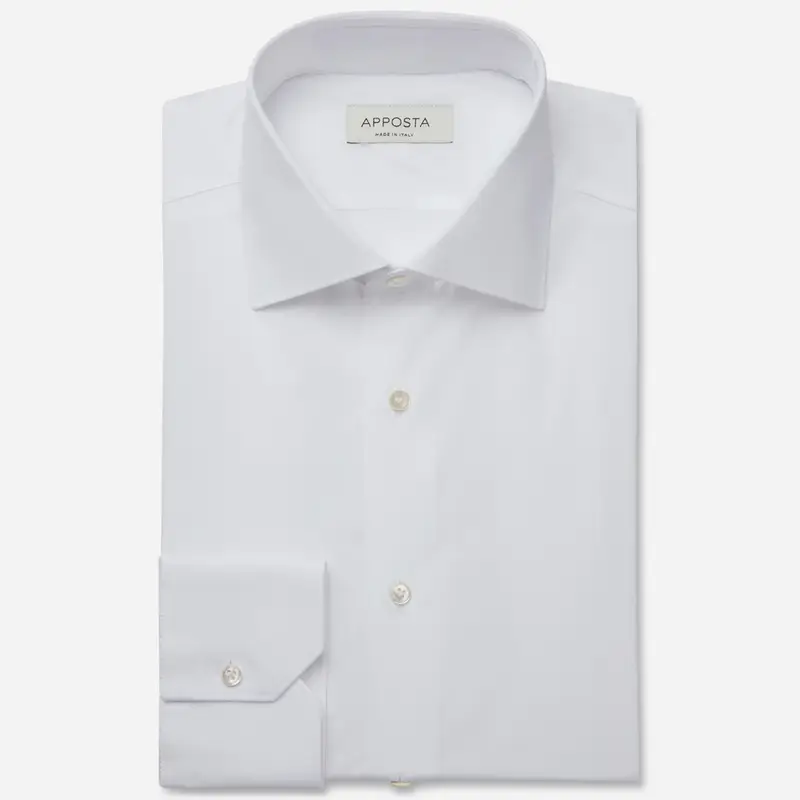 Camicia tinta unita bianco cotone popeline giza 87, collo stile collo semifrancese