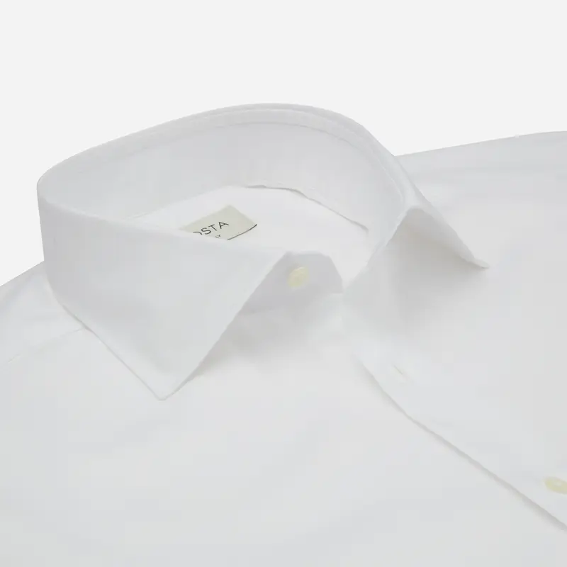 Camicia tinta unita bianco cotone popeline giza 87, collo stile collo semifrancese miniatura 3