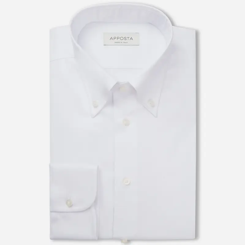 Camicia tinta unita bianco cotone stiro facile dobby, collo stile collo button down