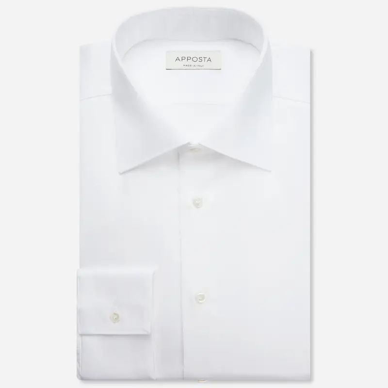 Camicia tinta unita bianco cotone stiro facile popeline, collo stile collo semifrancese