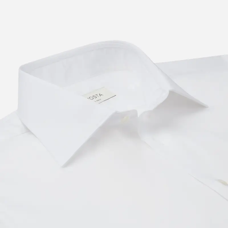 Camicia tinta unita bianco cotone stiro facile popeline, collo stile collo semifrancese miniatura 3