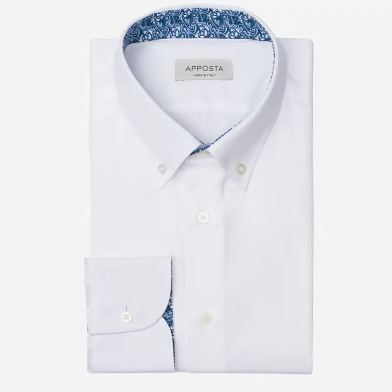 Camicia tinta unita bianco cotone stiro facile twill, collo stile collo button down piccolo