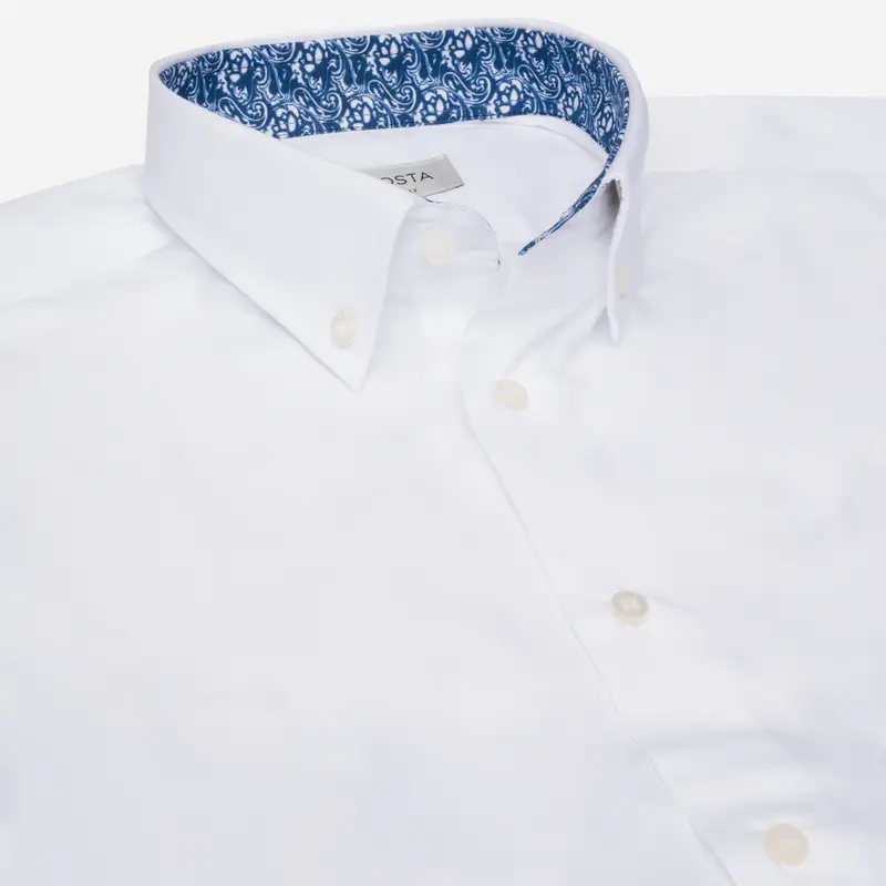 Camicia tinta unita bianco cotone stiro facile twill, collo stile collo button down piccolo miniatura 3