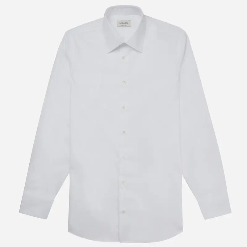 Camicia tinta unita bianco cotone stiro facile twill, collo stile collo italiano basso miniatura 2