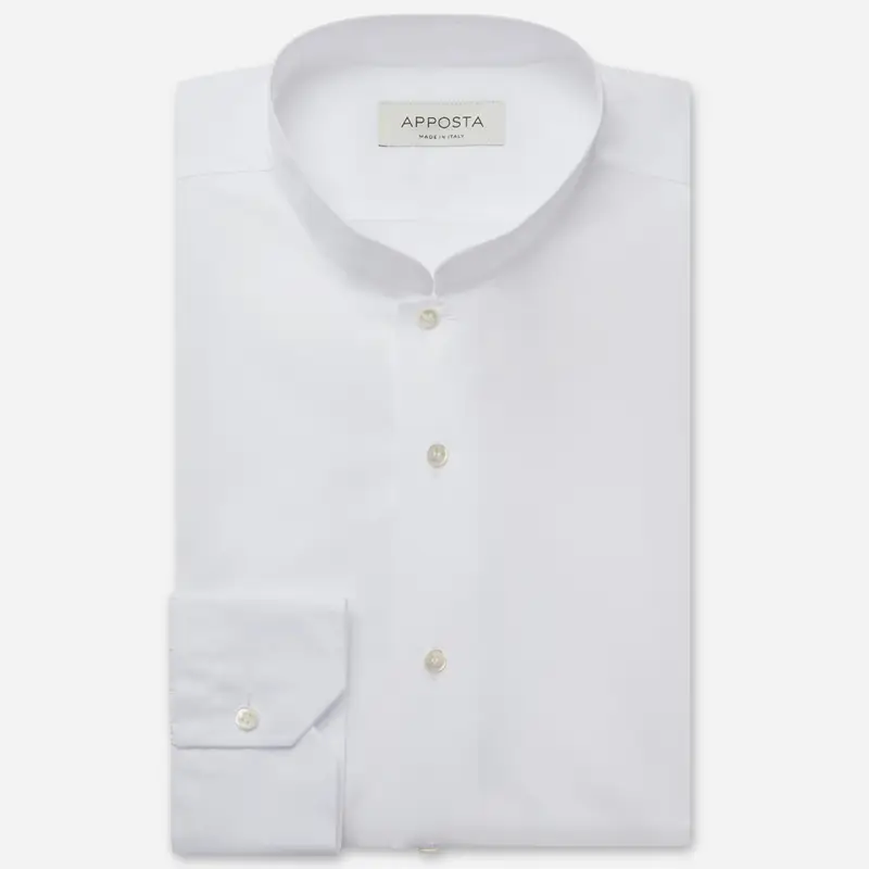 Camicia tinta unita bianco cotone twill, collo stile collo alla coreana aperto
