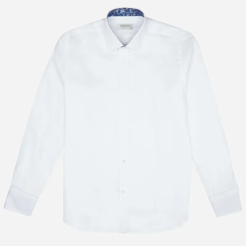 Camicia tinta unita bianco cotone twill, collo stile collo italiano basso miniatura 2