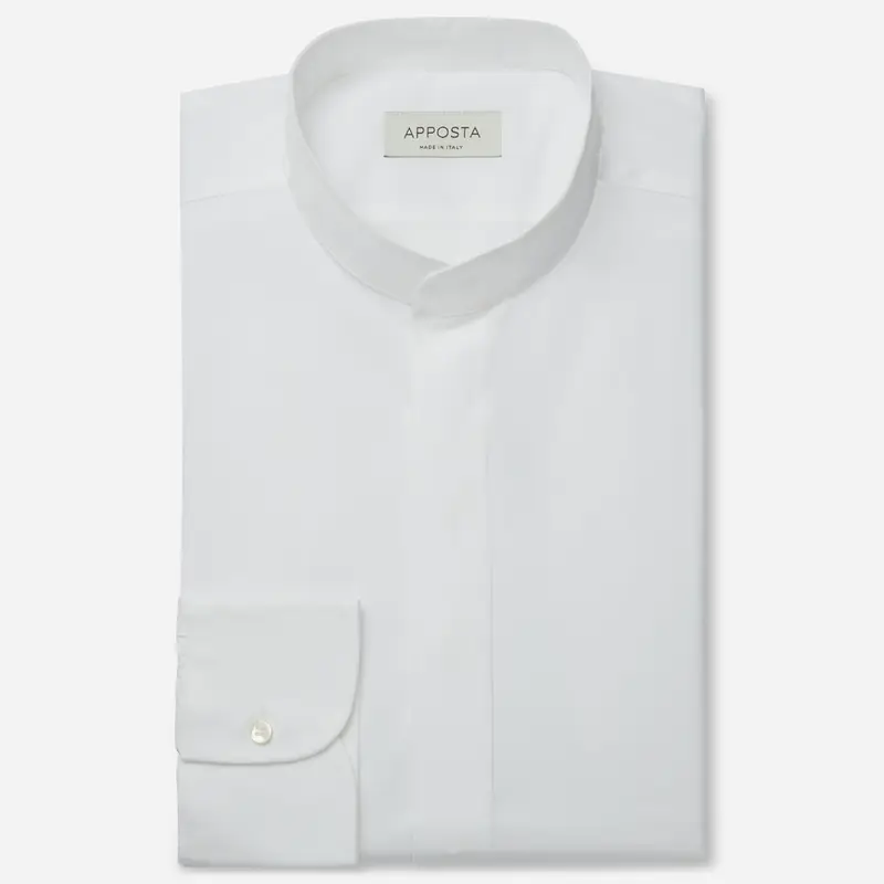 Camicia tinta unita bianco cotone twill doppio ritorto, collo stile collo alla coreana senza bottone