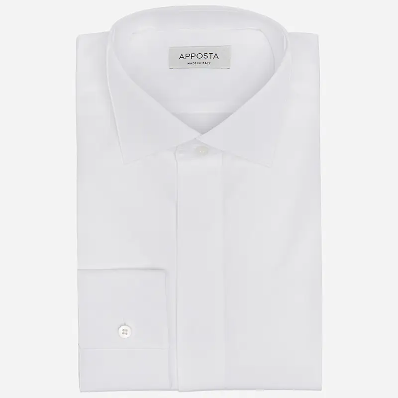 Camicia tinta unita bianco cotone twill doppio ritorto, collo stile collo da cerimonia con passante