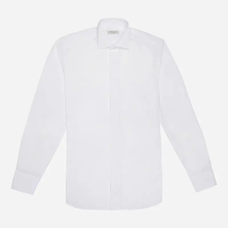 Camicia tinta unita bianco cotone twill doppio ritorto, collo stile collo da cerimonia con passante miniatura 2