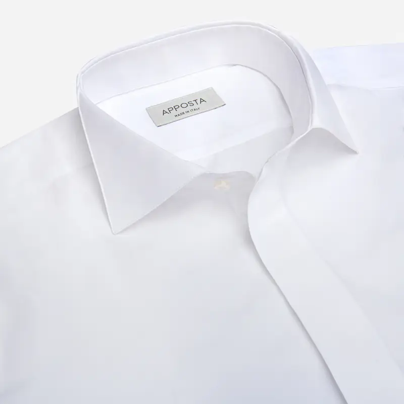 Camicia tinta unita bianco cotone twill doppio ritorto, collo stile collo da cerimonia con passante miniatura 3