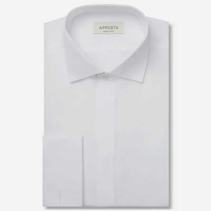 Camicia tinta unita bianco cotone twill doppio ritorto, collo stile collo da cerimonia con passante, polso da gemelli