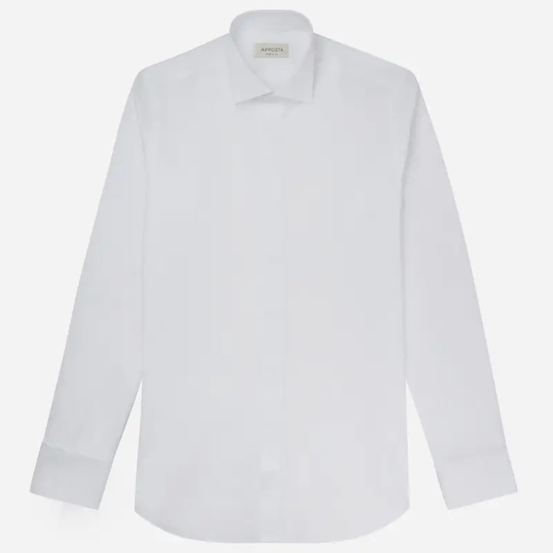Camicia tinta unita bianco cotone twill doppio ritorto, collo stile collo da cerimonia con passante, polso da gemelli miniatura 2