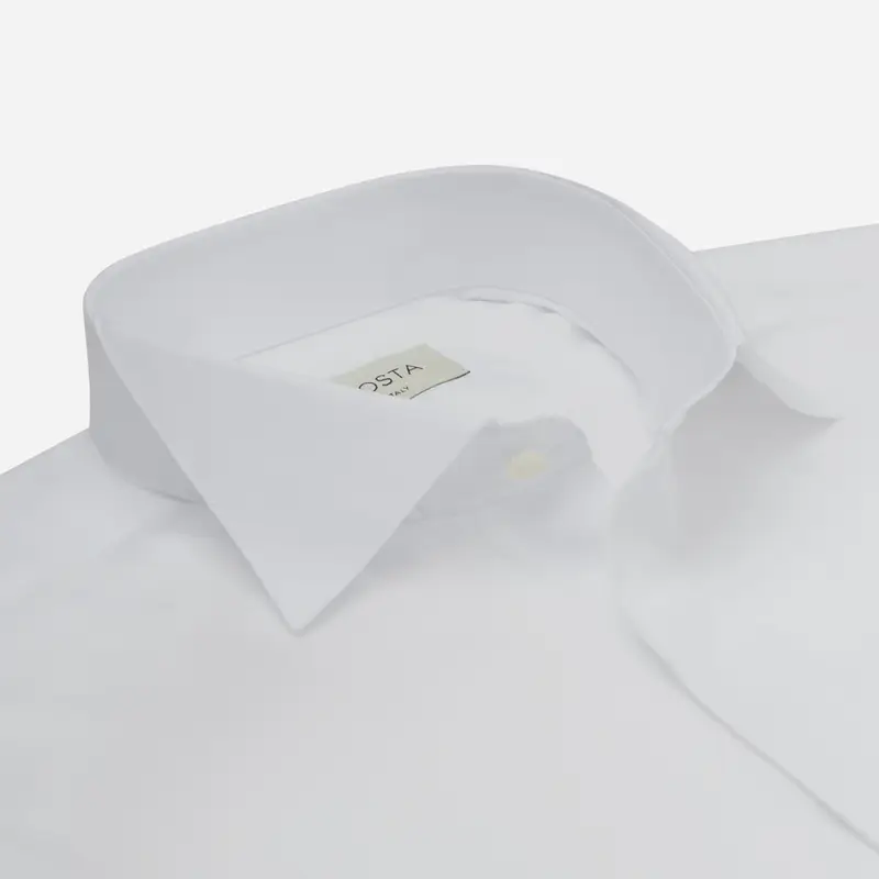 Camicia tinta unita bianco cotone twill doppio ritorto, collo stile collo da cerimonia con passante, polso da gemelli miniatura 3