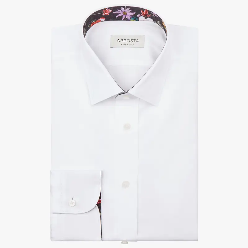 Camicia tinta unita bianco cotone twill doppio ritorto, collo stile collo italiano aggiornato a punte corte