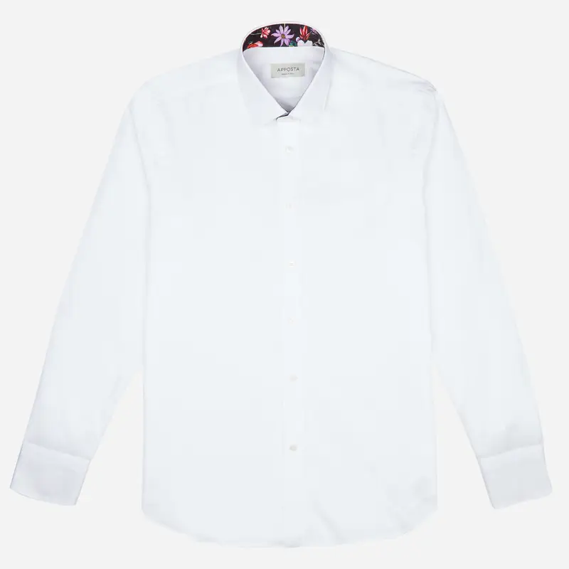 Camicia tinta unita bianco cotone twill doppio ritorto, collo stile collo italiano aggiornato a punte corte miniatura 2