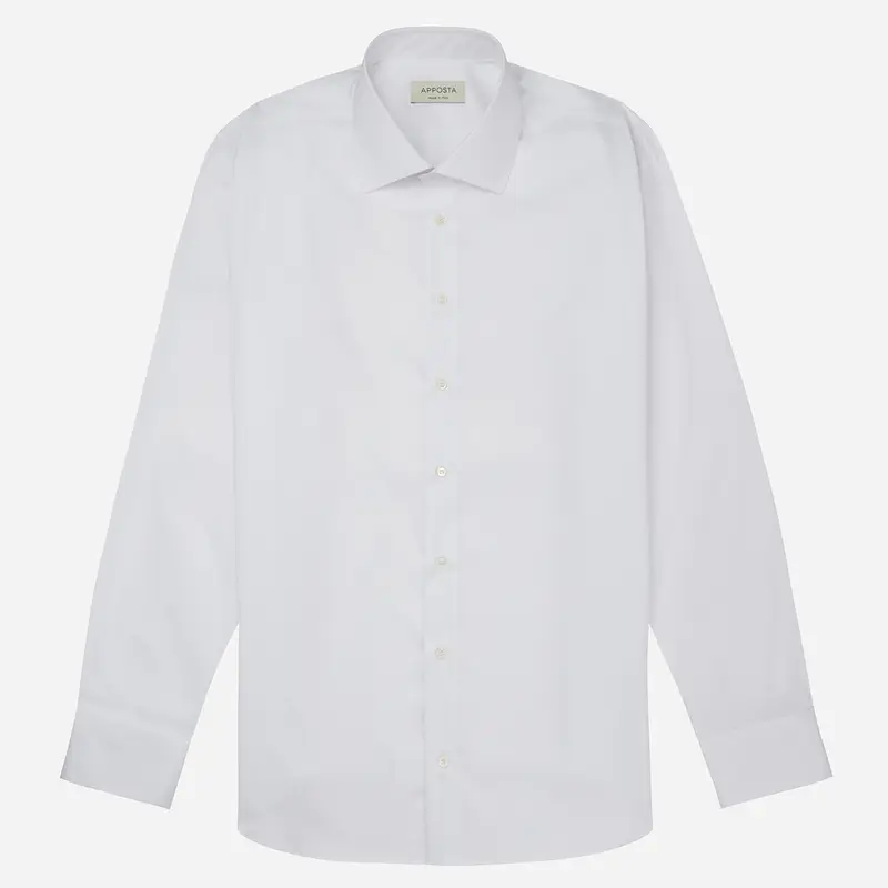 Camicia tinta unita bianco cotone twill doppio ritorto, collo stile collo semifrancese miniatura 2