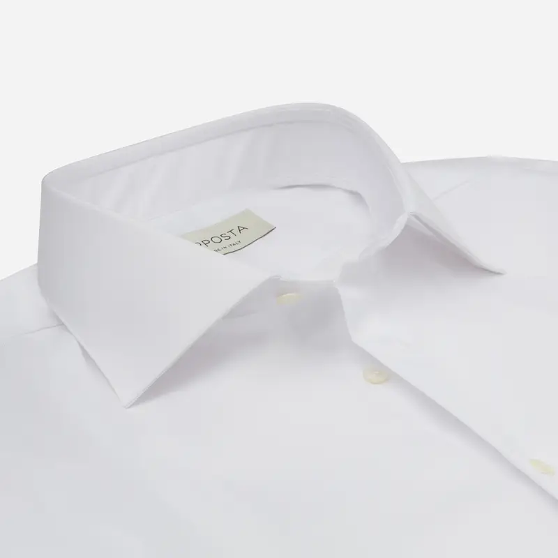 Camicia tinta unita bianco cotone twill doppio ritorto, collo stile collo semifrancese miniatura 3