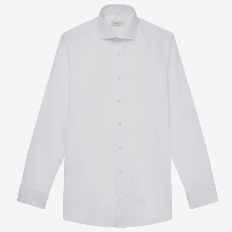 Camicia tinta unita bianco cotone twill triplo ritorto giza 45, collo stile collo francese, polso da gemelli miniatura 2