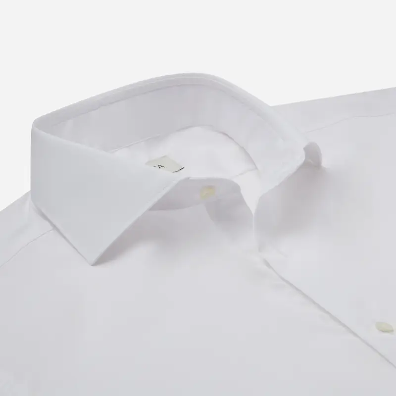 Camicia tinta unita bianco cotone twill triplo ritorto giza 45, collo stile collo francese, polso da gemelli miniatura 3