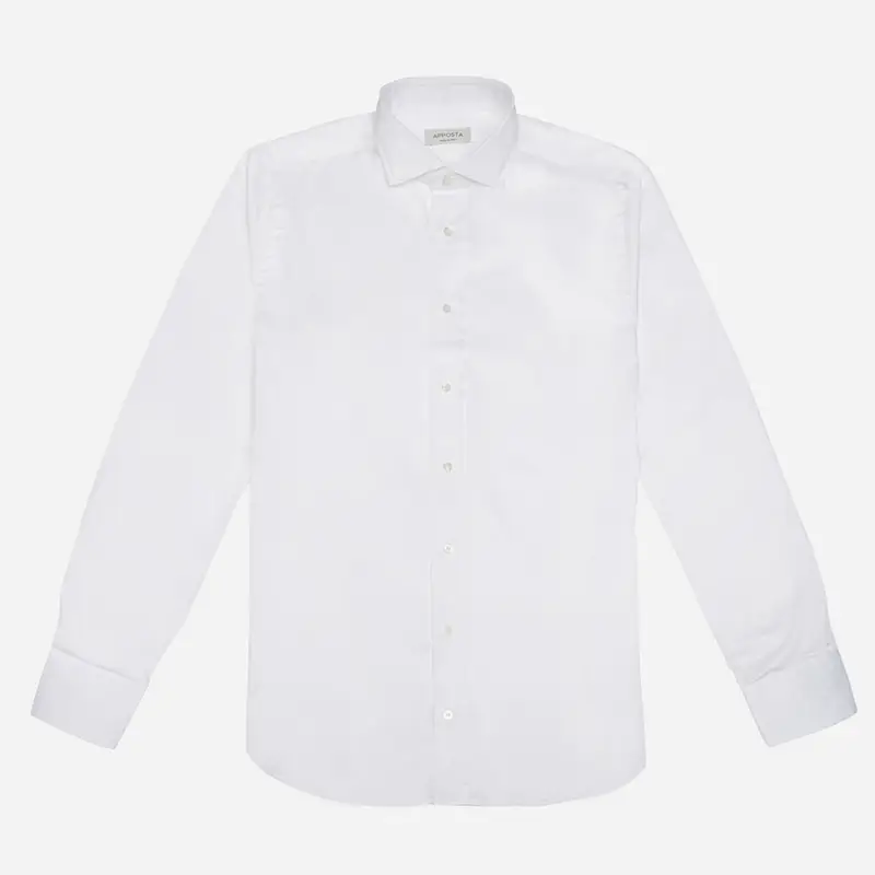 Camicia tinta unita bianco elasticizzato popeline, collo stile collo francese aggiornato a punte corte miniatura 2