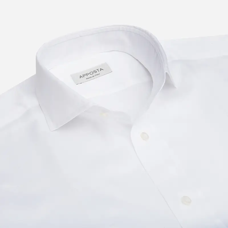Camicia tinta unita bianco elasticizzato popeline, collo stile collo francese aggiornato a punte corte miniatura 3
