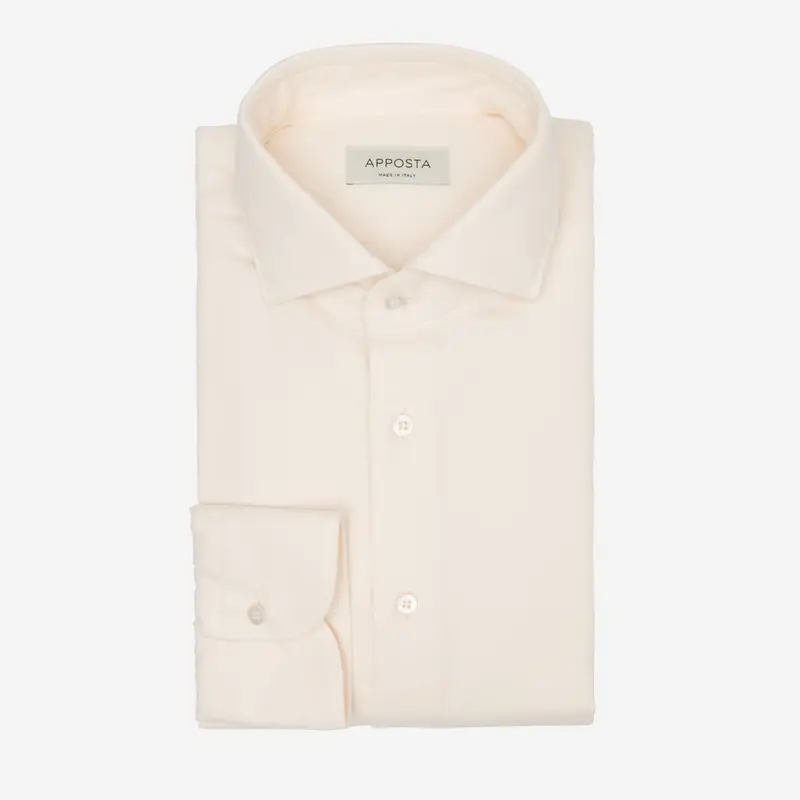 Camicia tinta unita bianco flanella twill doppio ritorto, collo stile collo francese aggiornato a punte corte
