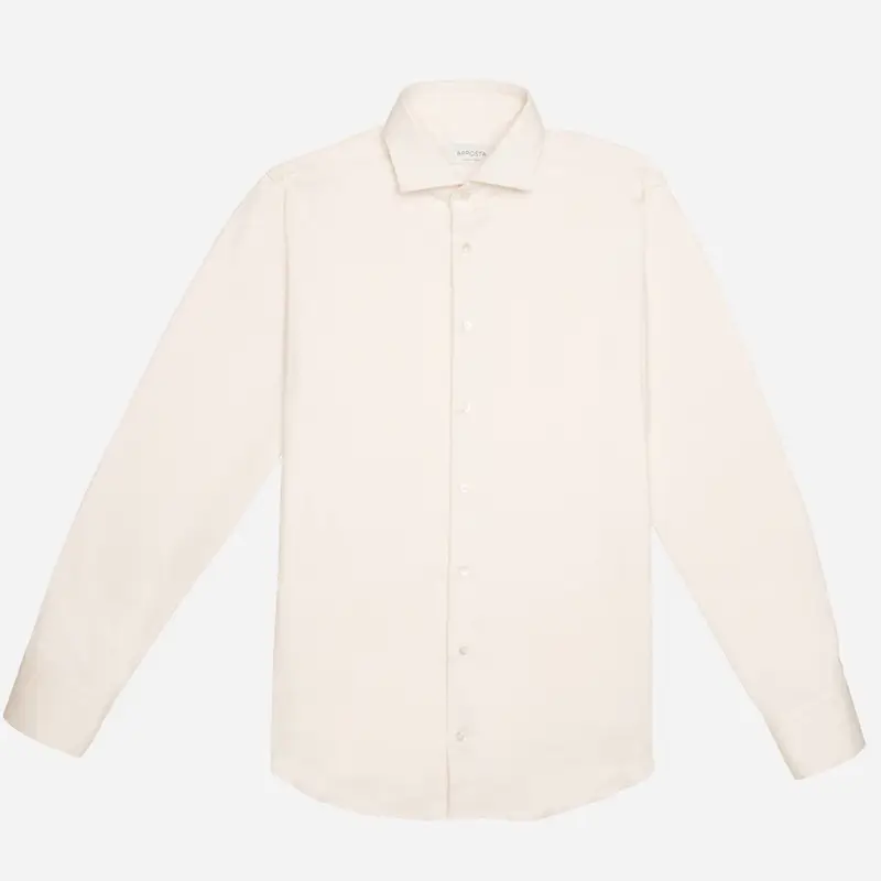 Camicia tinta unita bianco flanella twill doppio ritorto, collo stile collo francese aggiornato a punte corte miniatura 2