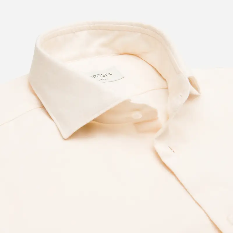 Camicia tinta unita bianco flanella twill doppio ritorto, collo stile collo francese aggiornato a punte corte miniatura 3