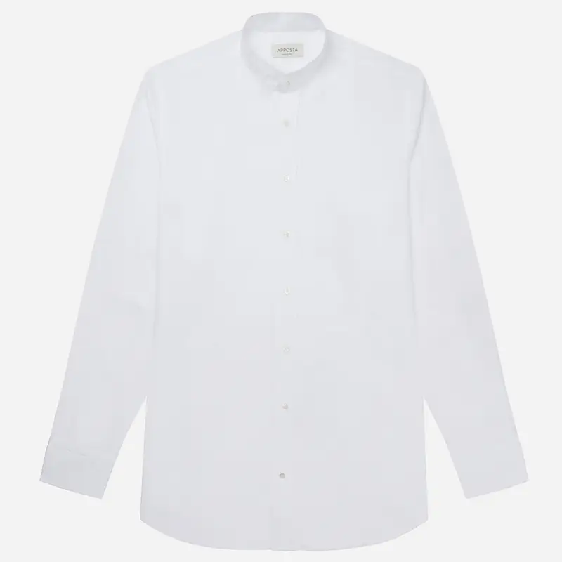 Camicia tinta unita bianco lino tessuto con armatura a tela, collo stile collo alla coreana miniatura 2