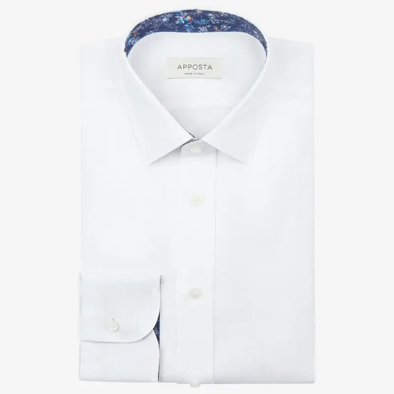 Camicia tinta unita bianco lino tessuto con armatura a tela, collo stile collo italiano aggiornato a punte corte