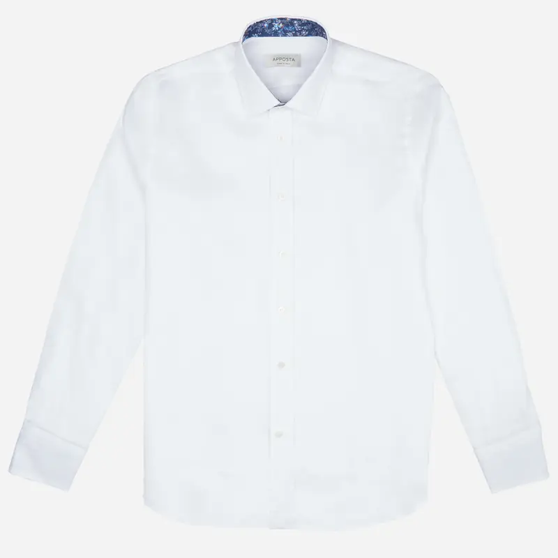 Camicia tinta unita bianco lino tessuto con armatura a tela, collo stile collo italiano aggiornato a punte corte miniatura 2