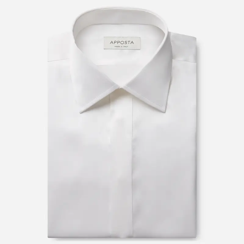 Camicia tinta unita bianco seta popeline, collo stile collo semifrancese
