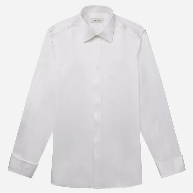 Camicia tinta unita bianco seta popeline, collo stile collo semifrancese miniatura 2